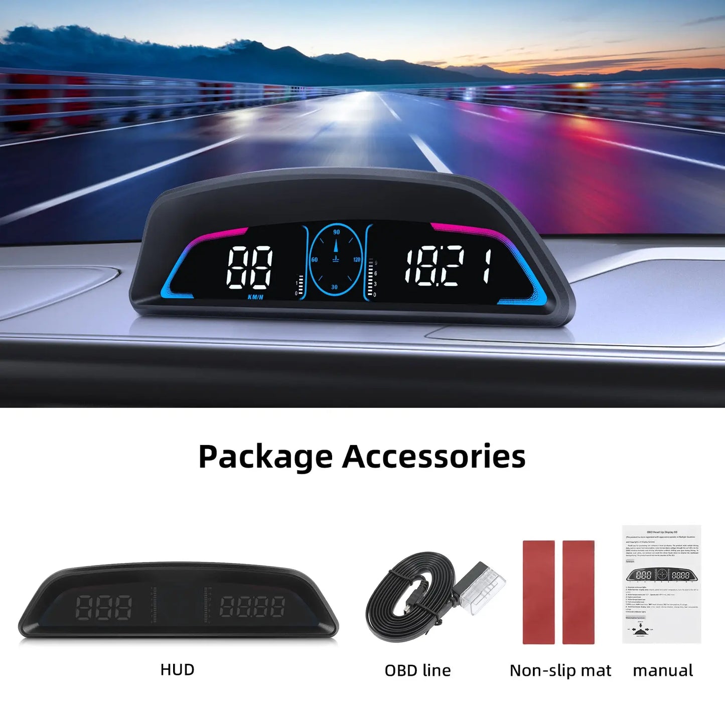 AD G3 / B3 Head up Display OBD2 GPS Smart Car HUD Digital Speedometer Security Alarm RPM Water Temperature Tachometer Clock