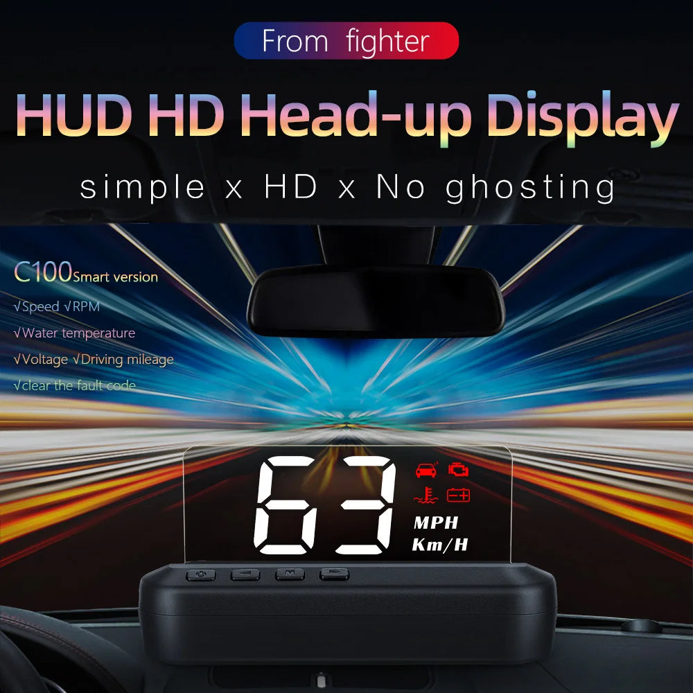 C100 OBD2 HUD Car Head up Display Speedometer Fuel Consumption Projector On-Board Computer Auto Accessories for Gasoline Vehicle