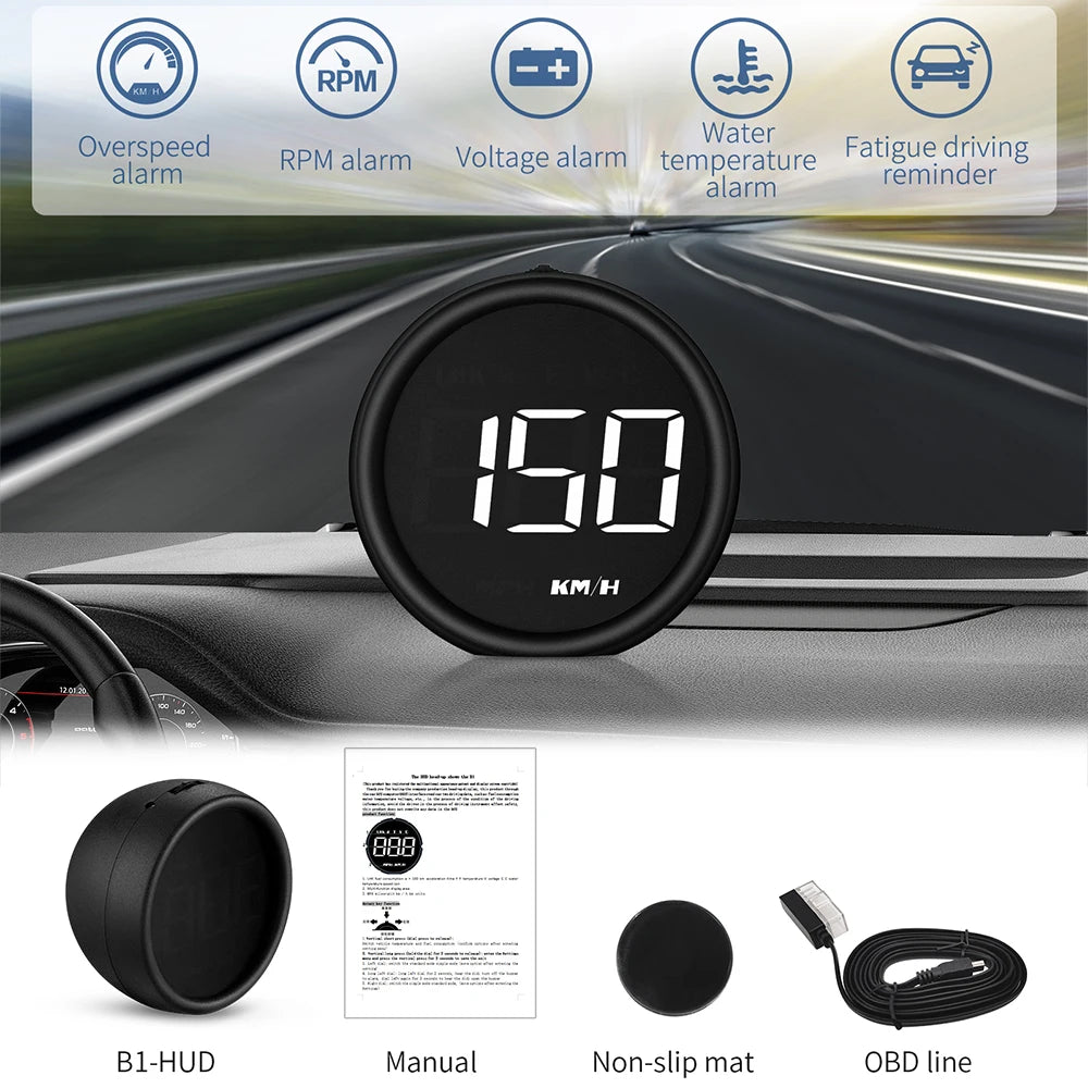 New B1OBD2 EOBD HUD Car Head up Digital Speed Smart Auto KMH MPH Projector Mileage Meter Voltmeter Fatigue Driving Reminder