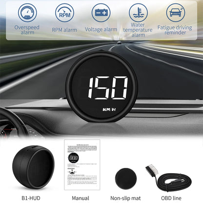 New B1OBD2 EOBD HUD Car Head up Digital Speed Smart Auto KMH MPH Projector Mileage Meter Voltmeter Fatigue Driving Reminder